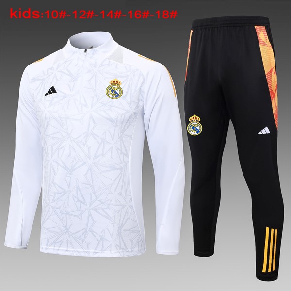 Niños Sudadera De Training Real Madrid 2024-2025 Blanco Gris 3